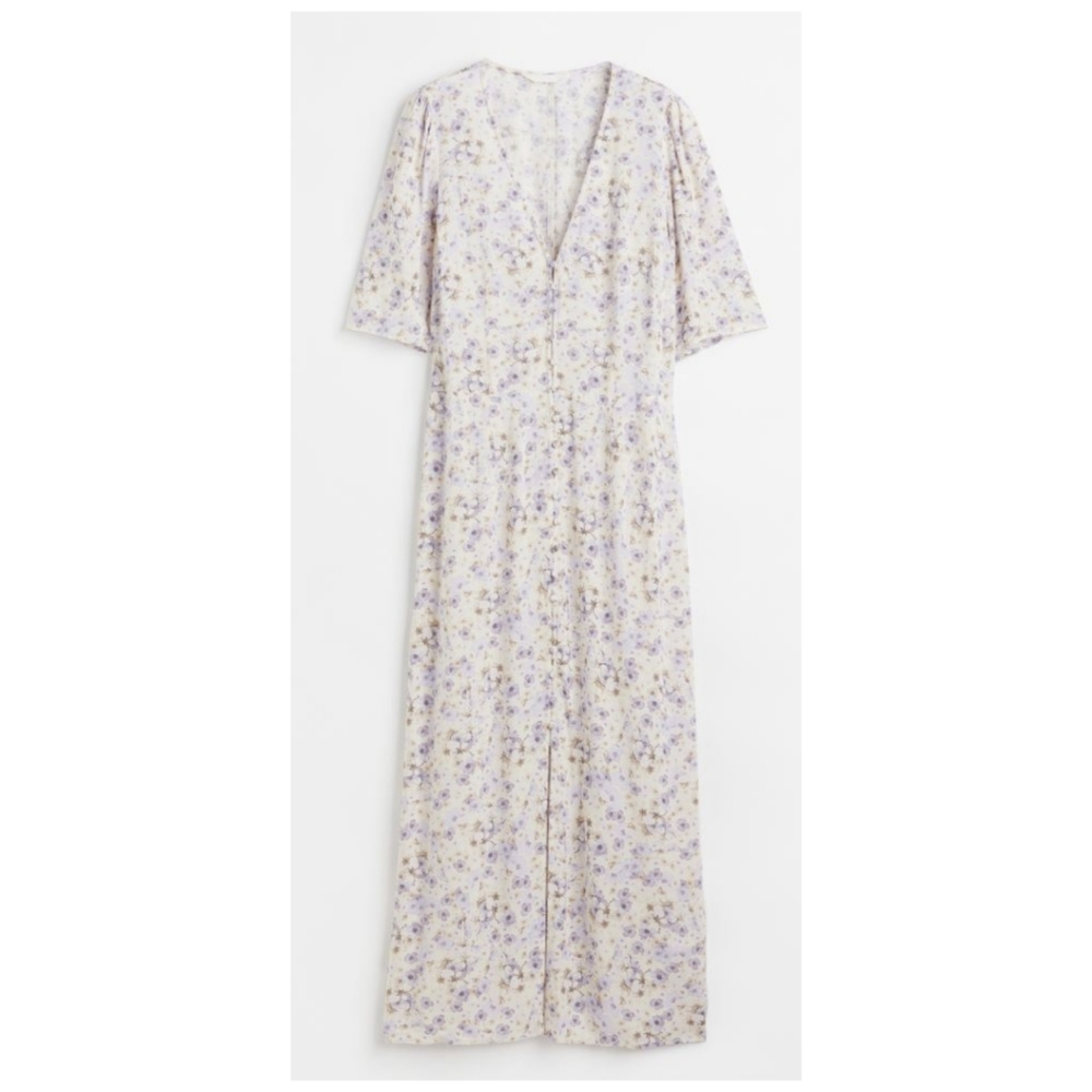 H&M NWT Floral Print Short Sleeve V Neck Button Down Dress~Size Small